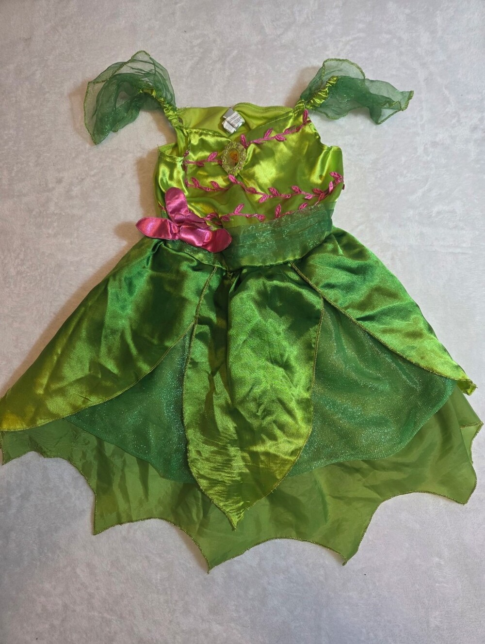 290 Disney Tinker Bell Costume Kids Small 4-6 Green Excellent Fairy Dress Up